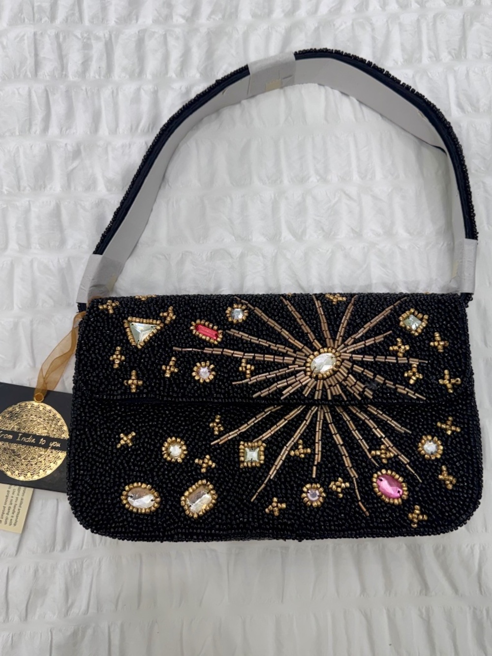 ✨ Hand-Beaded Celestial Starburst Bag – Midnight Glam Statement ✨